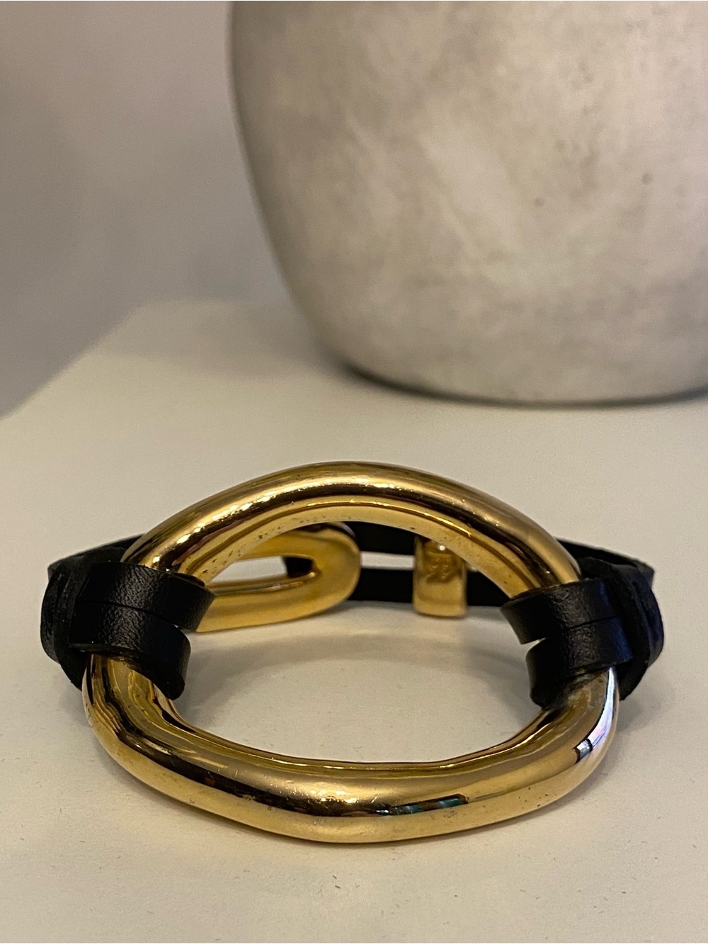 Banana Republic Gold and Black Leather Link Bracelet